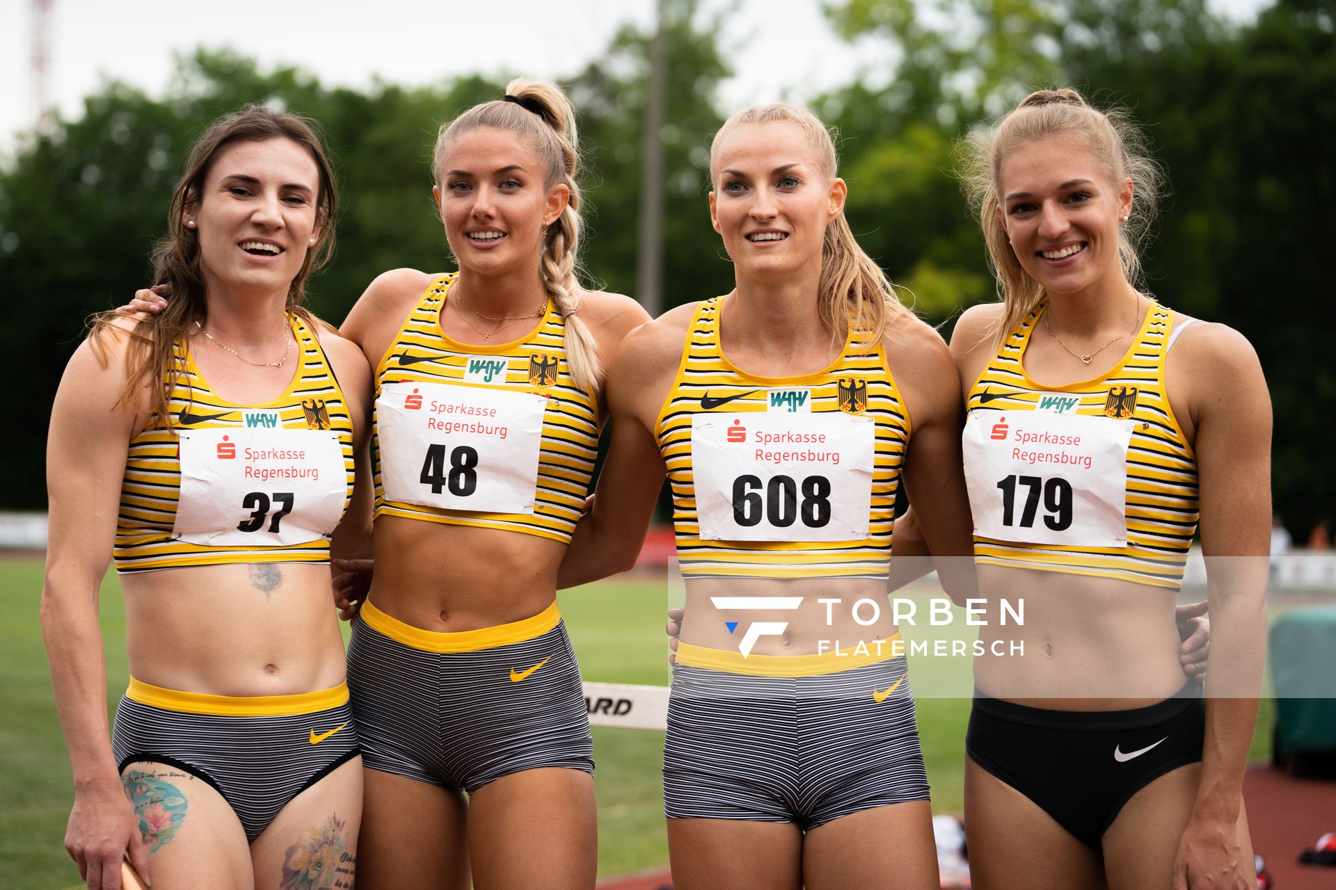 Karolina Pahlitzsch (LG Nord Berlin), Alica Schmidt (SCC Berlin), Corinna Schwab (LAC Erdgas Chemnitz), Luna Thiel (VfL Eintracht Hannover) am 03.06.2022 waehrend der Sparkassen Gala in Regensburg